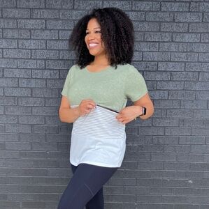 Nursing Queen - Green Colorblock Nursing T-Shirt Top - Hidden Zipper - Large